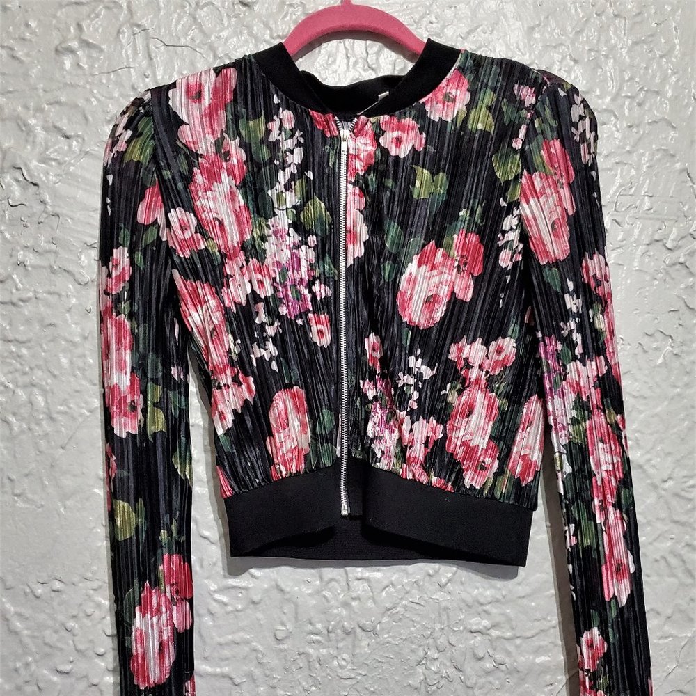 80's inspired black silk floral jacket never worn